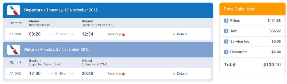 Miami to Boston
