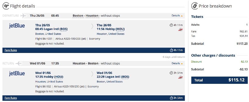 Boston to Houston