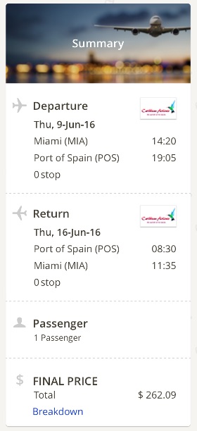 Miami to Port of Spain