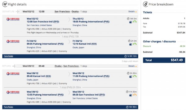 San Francisco to Osaka