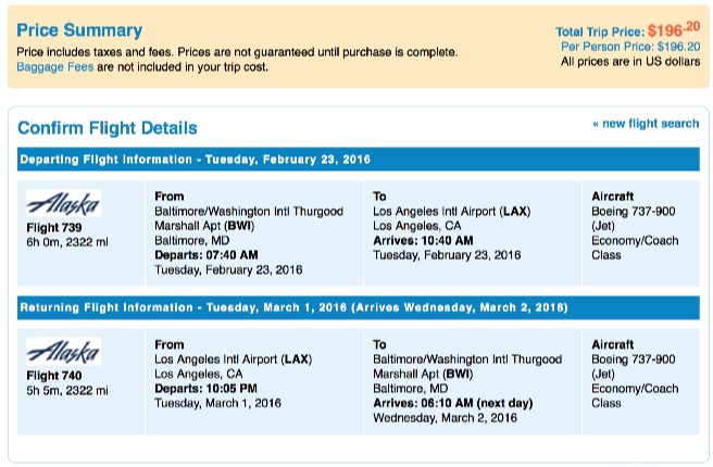 Washington to Lso Angeles