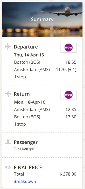 Boston to Amsterdam