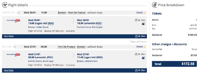 Boston to Martinique