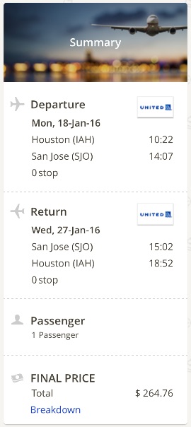 Houston to San Jose, Costa Rica