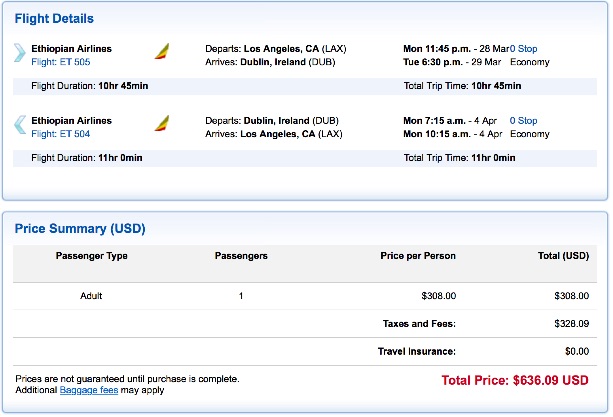 Lso Angeles to Dublin