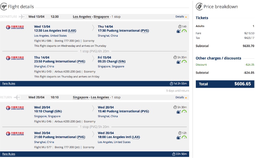 Los Angeles to Singapore