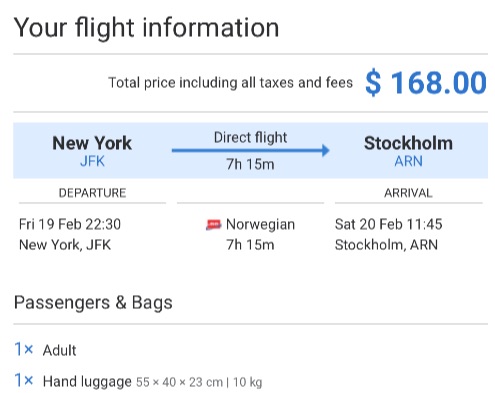 New York to Stockholm