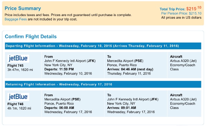 New York to Ponce, Puerto Rico