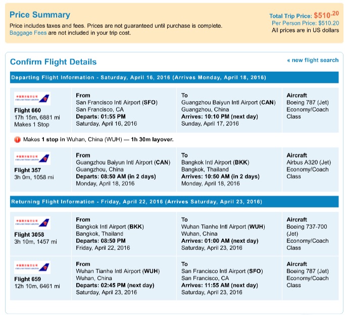 San Francisco to Bangkok