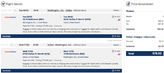 Washington to Dallas