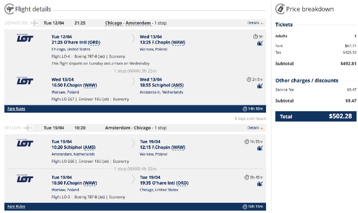 Chicago to Amsterdam