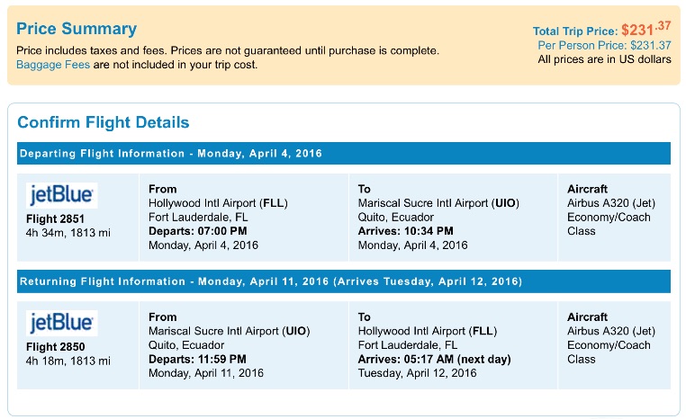 Miami to Quito, Ecuador