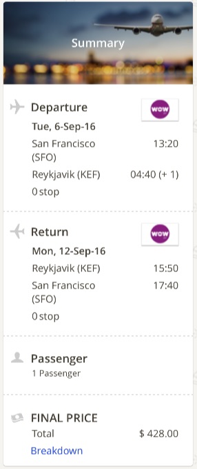 San Francisco to Reykjavik, Iceland