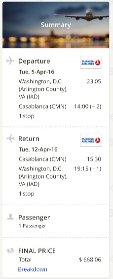 Washington to Casablanca