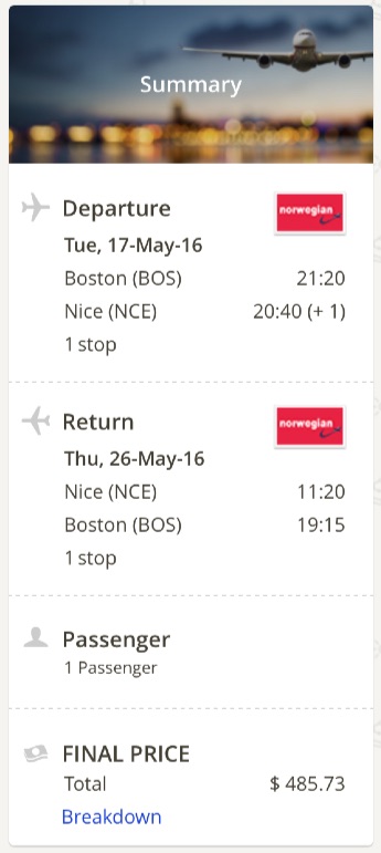 cheap flights from Boston to  Nice, France