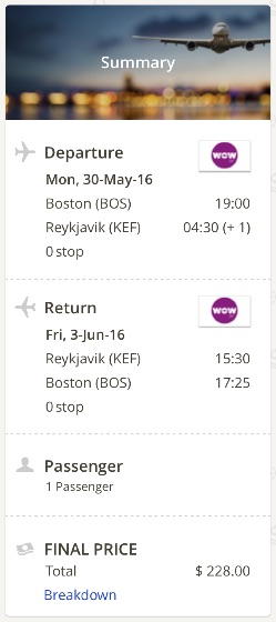 Boston to Reykjavik, Iceland