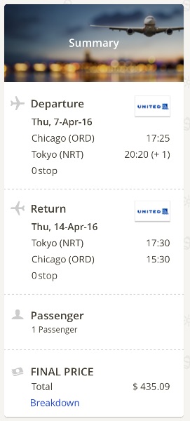 Chicago to Tokyo, Japan