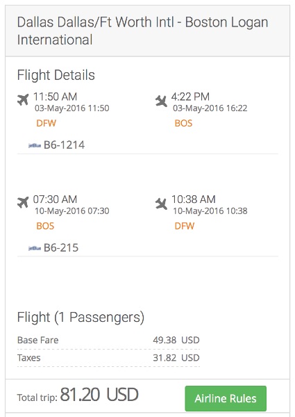 cheap flight from Dallas to Boston