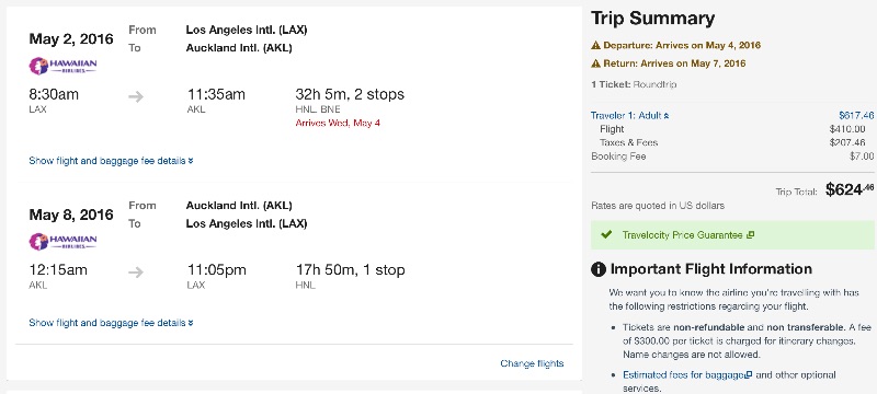 Los Angeles to Auckland, New Zealand