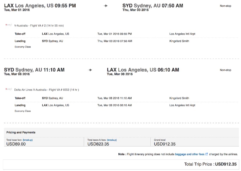Los Angeles to Sydney, Australia