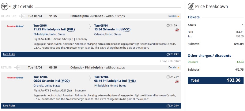 Philadelphia  to Orlando