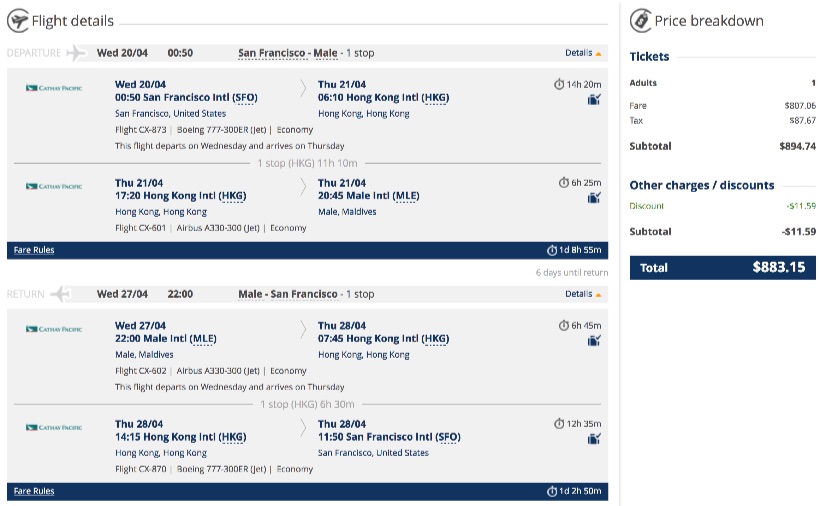 San Francisco to Maldives