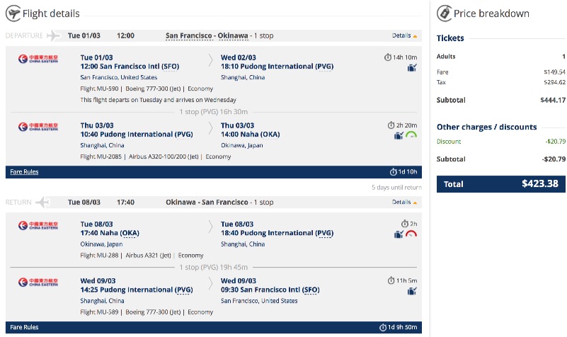 San Francisco to Okinawa, Japan