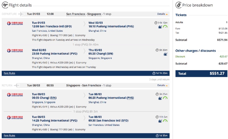 San Francisco to Singapore