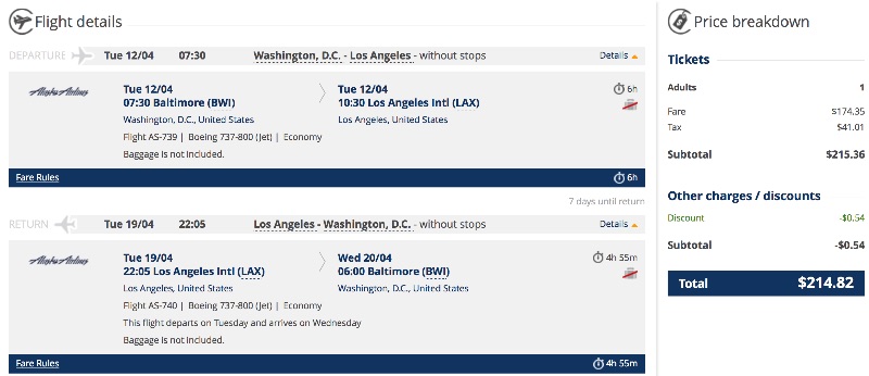 Washington to Los Angeles 