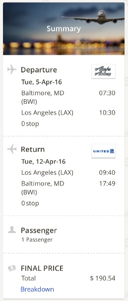 Washington to Los Angeles