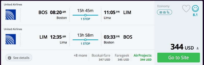 Boston to Lima, Peru