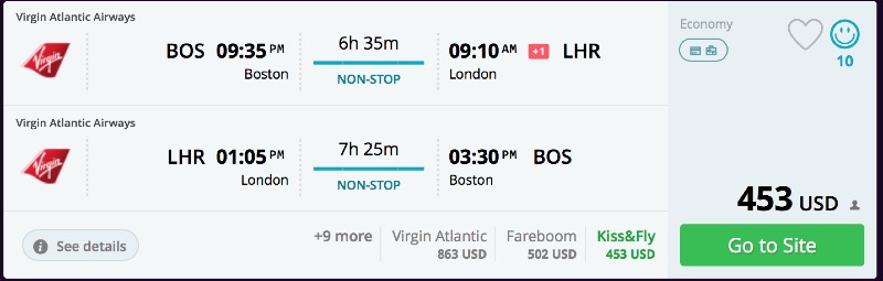 Boston to London