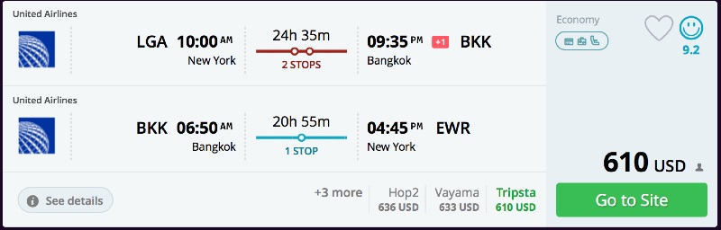 New York to Bangkok