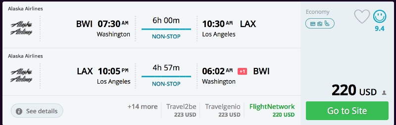 Washington to Los Angeles