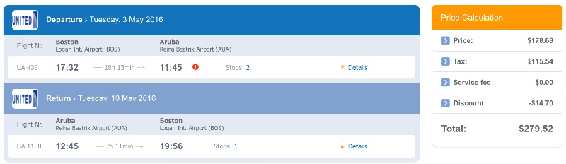 Boston to Aruba