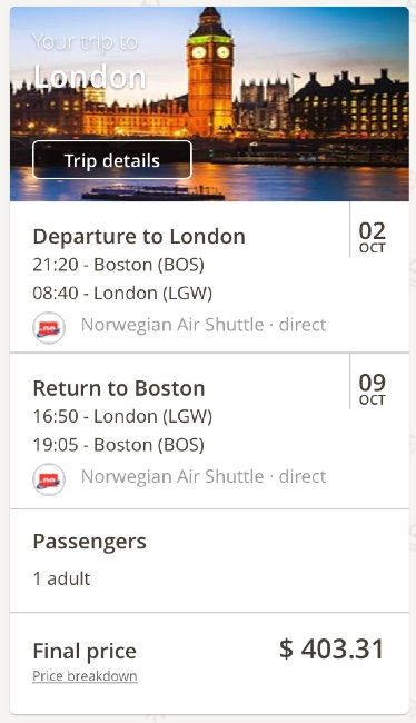 Boston to London