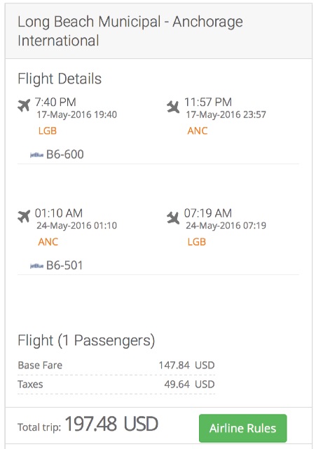 Los Angeles to Anchorage, Alaska