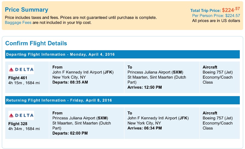 New York to Saint Maarten