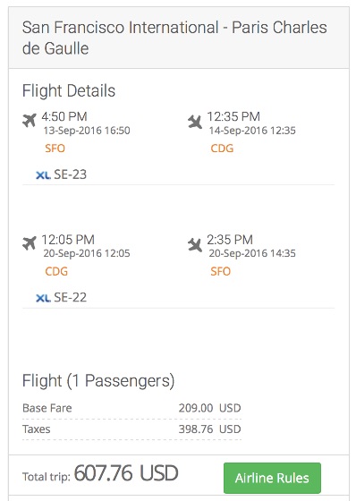 San Francisco to Paris, France