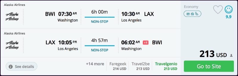 Washington to Los Angeles