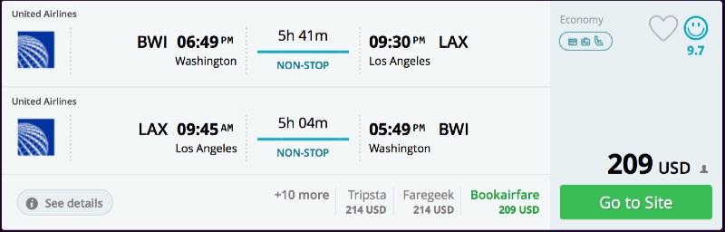 Washington to Los Angeles