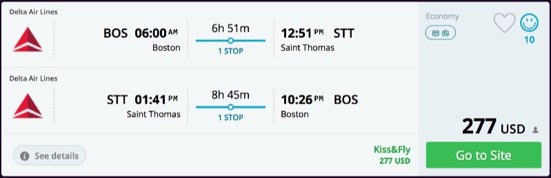 Boston to Saint Thomas