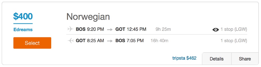 Boston to Gothenburg