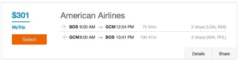 Boston to Grand Cayman