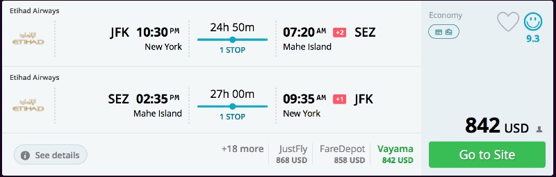 New York to Seychelles