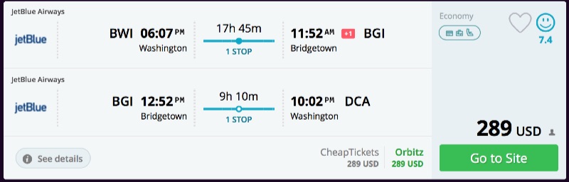 Washington to Barbados