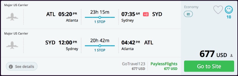 Atlanta to Sydney 