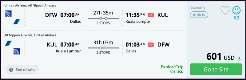 Dallas to Kuala Lumpur