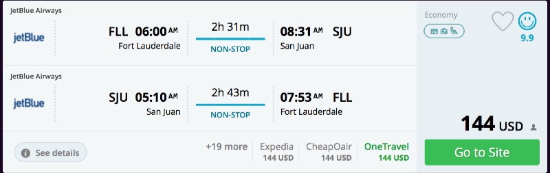 Miami to San Juan, Puerto Rico