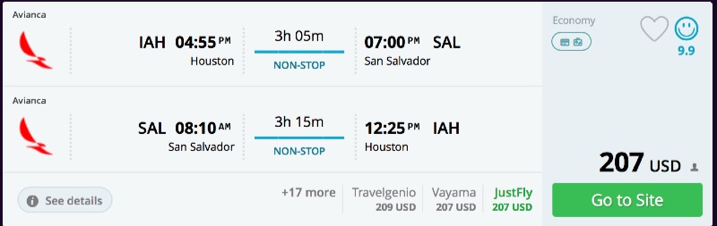 Houston to San Salvador, El Salvador